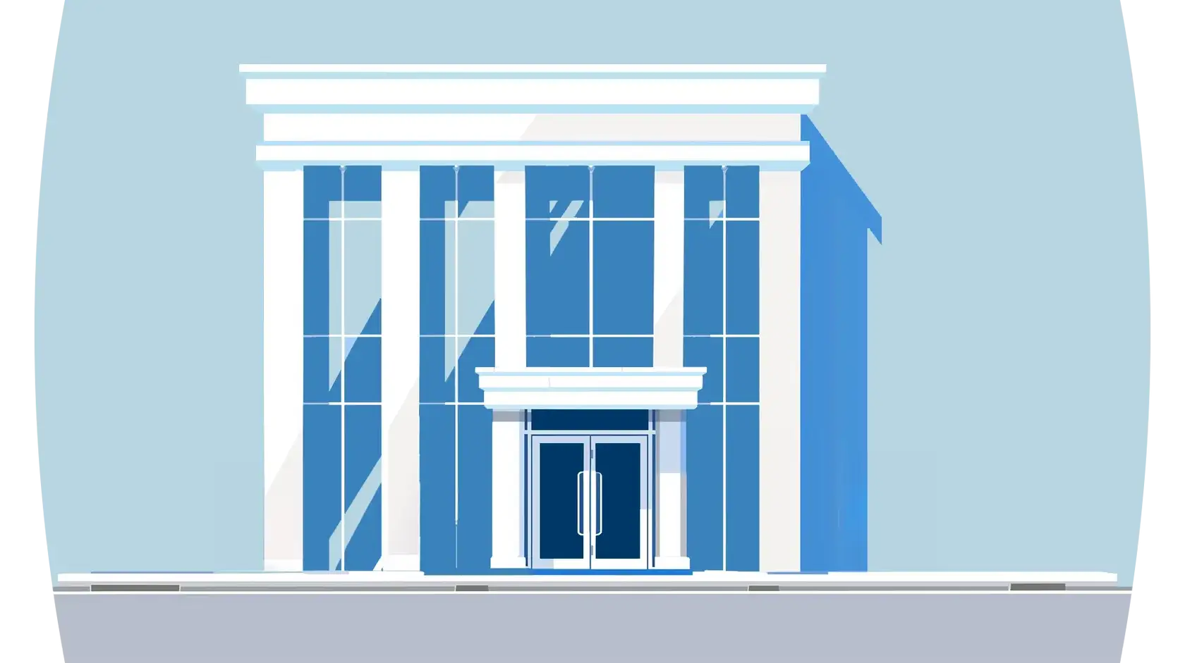 Illustration of a bank against a light blue background